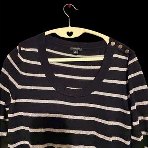 Ann Taylor Black and White Striped Sweater with Button Accents